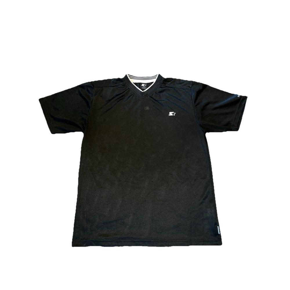 Vintage Starter Mesh Mens Medium Vneck Pullover Black  Short Sleeve, great cond.